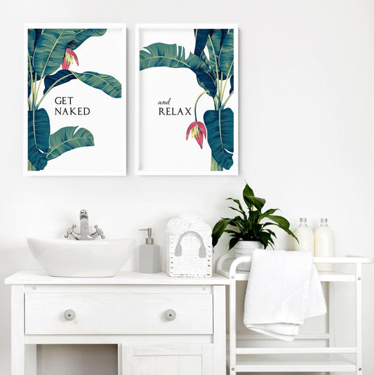 Prints for the bathroom walls | Set of 2 Tropical  wall art
