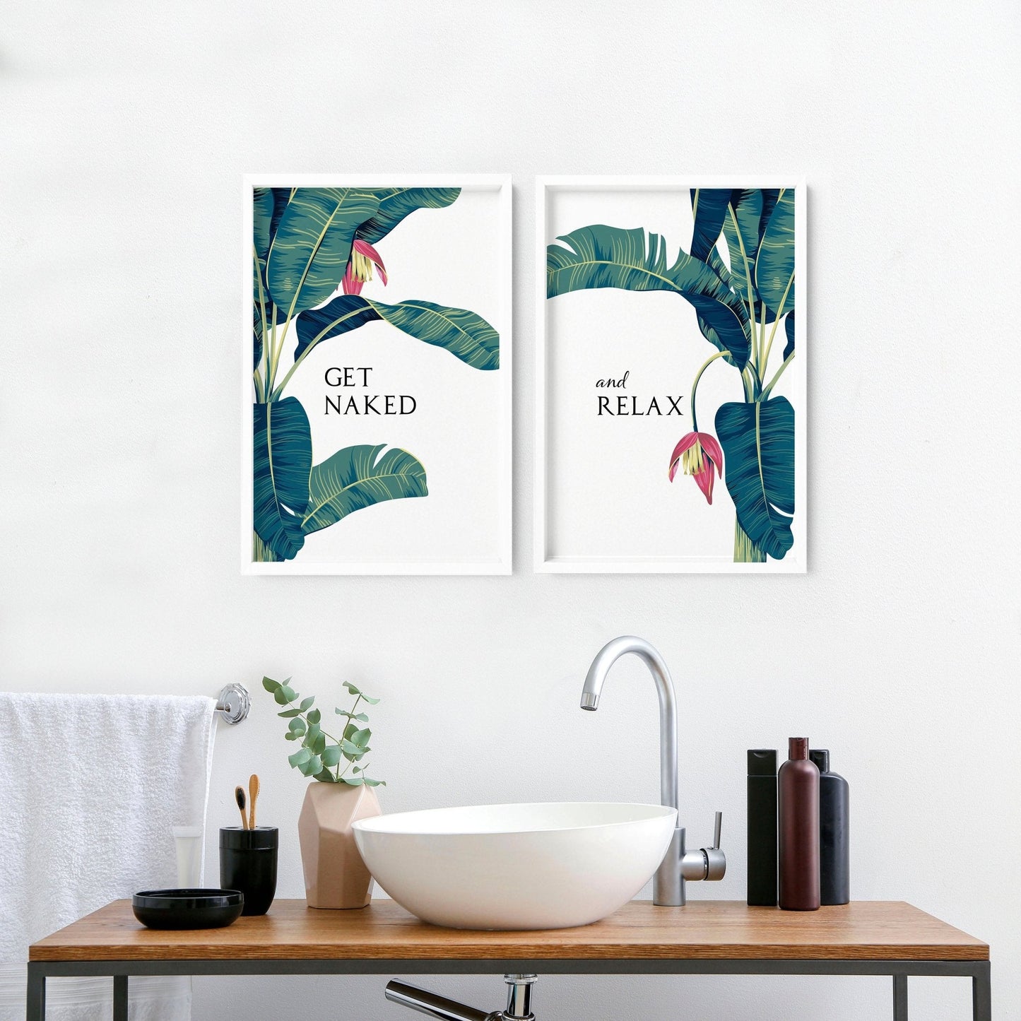Prints for the bathroom walls | Set of 2 Tropical  wall art