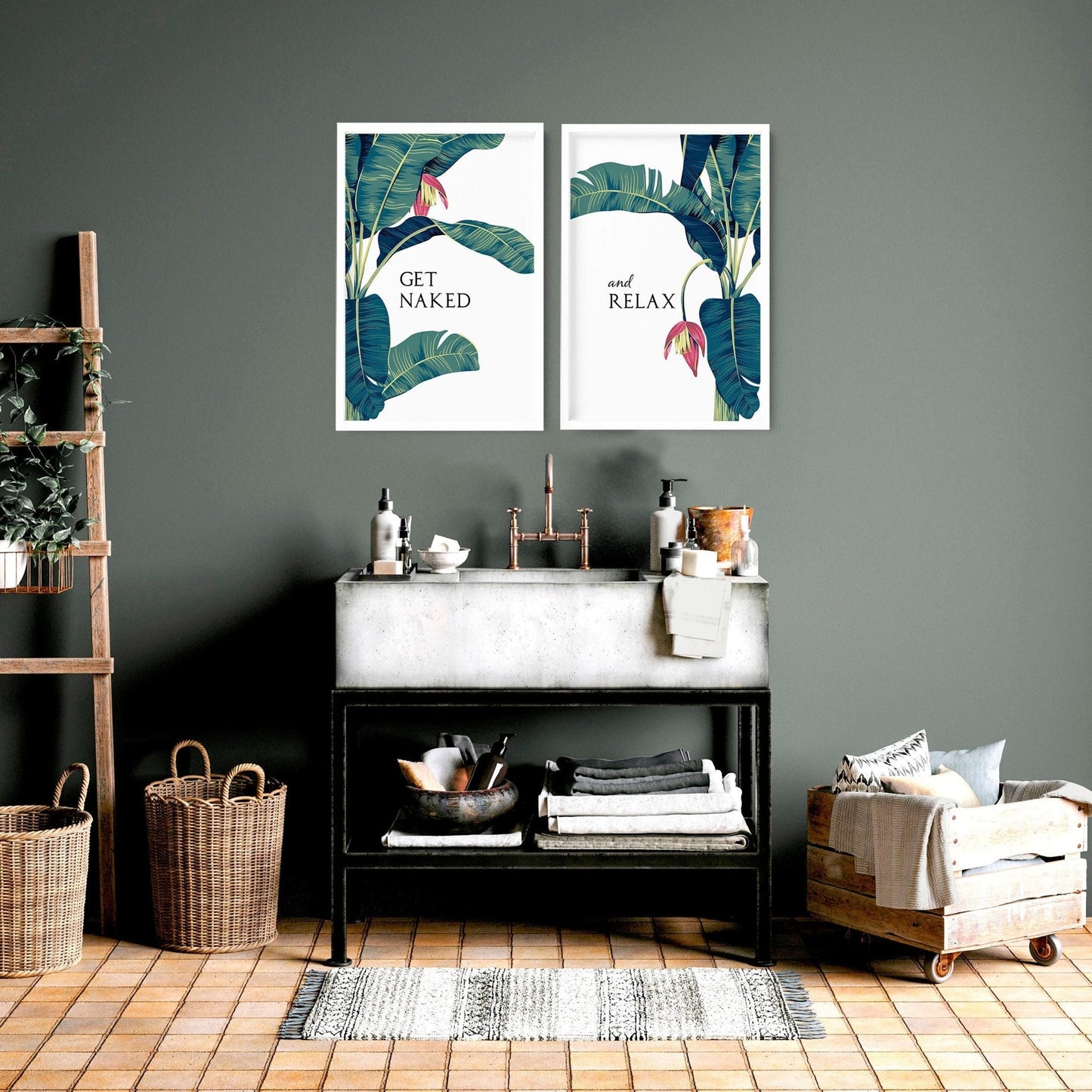 Prints for the bathroom walls | Set of 2 Tropical  wall art