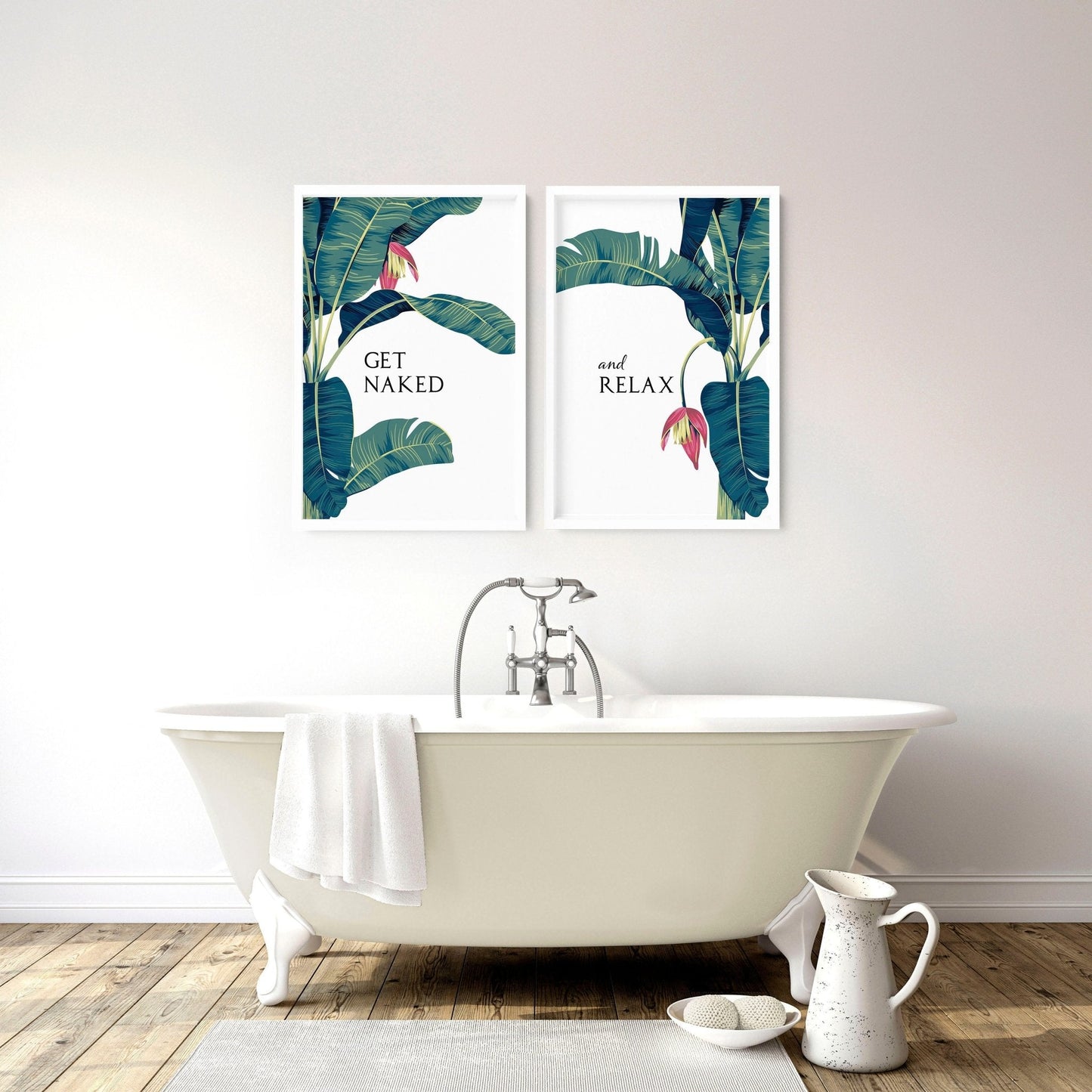 Prints for the bathroom walls | Set of 2 Tropical  wall art
