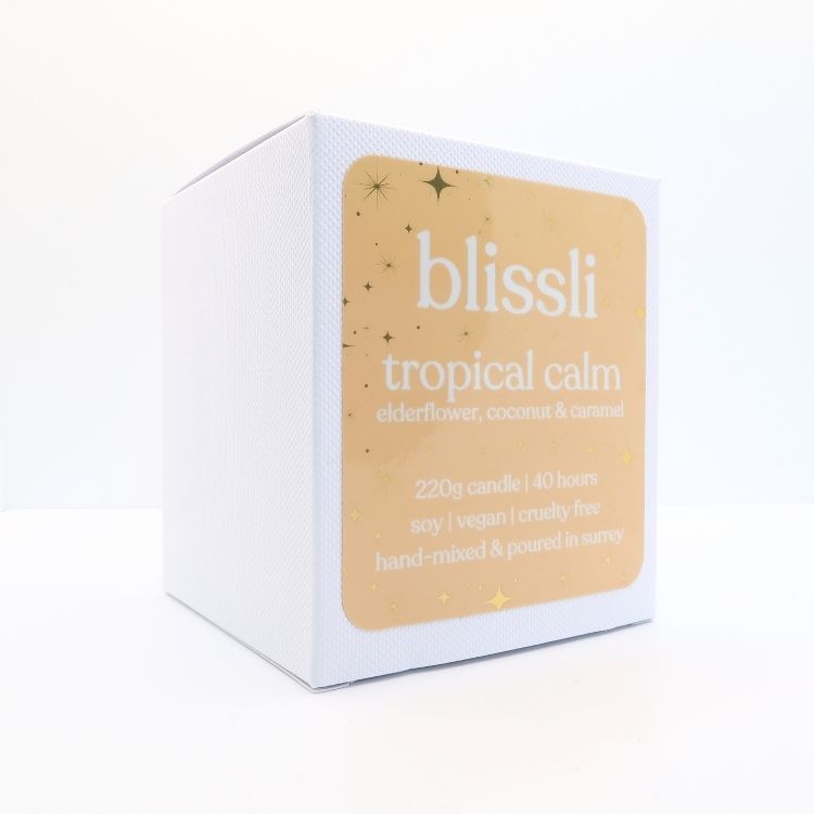 tropical calm – elderflower, coconut & caramel 220g soy candle