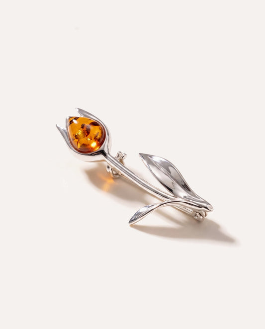 Tulip Amber Brooch