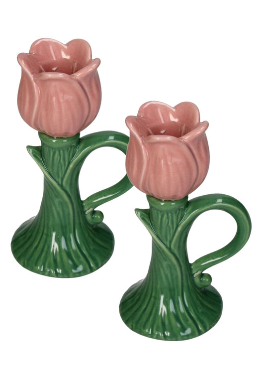 Tulip Glow Pink Candleholder- Set of 2