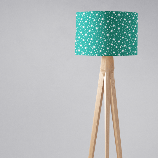 Turquoise and White Drum Lampshade, Architectural Line Design Shade for Table, Floor or Ceiling Pendant Light