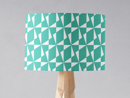 Turquoise Drum Lampshade, 1950s Retro Geometric Design Shade for Table, Floor or Ceiling Pendant Light