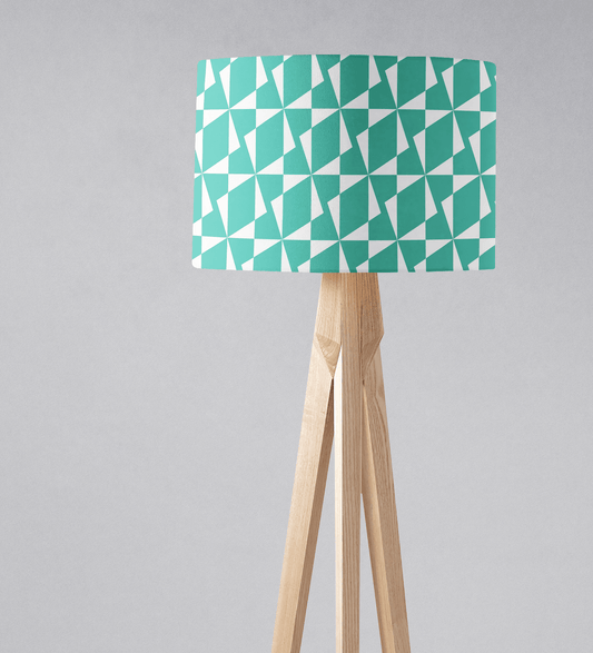 Turquoise Drum Lampshade, 1950s Retro Geometric Design Shade for Table, Floor or Ceiling Pendant Light
