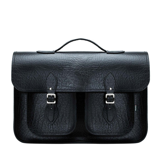 Twin Pocket Executive Handmade Leather Satchel - Black
