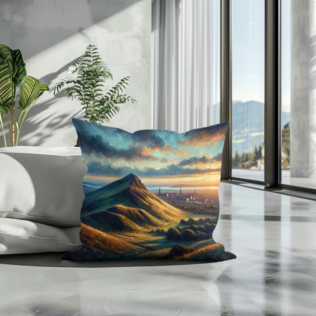 Edinburgh's Arthur's Seat Dusk Cotton Cushion