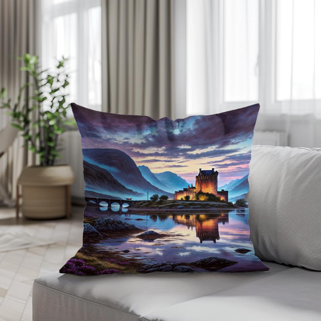 Twilight Highlands Castle Cotton Cushion
