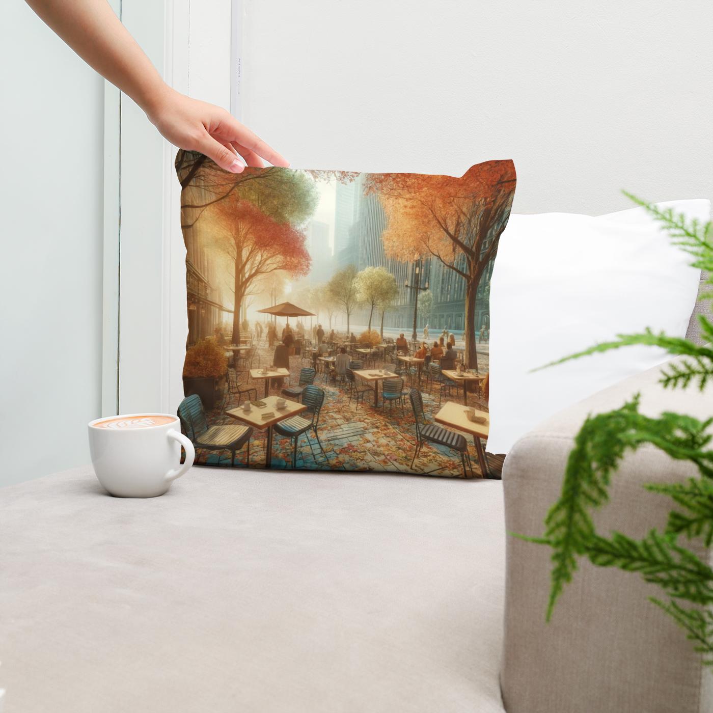 Autumn Morning Cafe Cotton Cushion