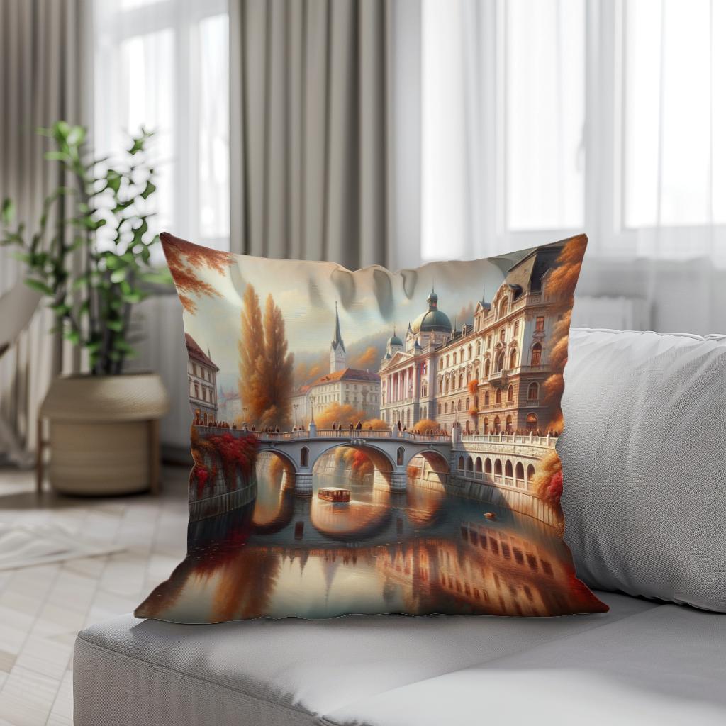 Autumn at Triple Bridge Cotton Cushion