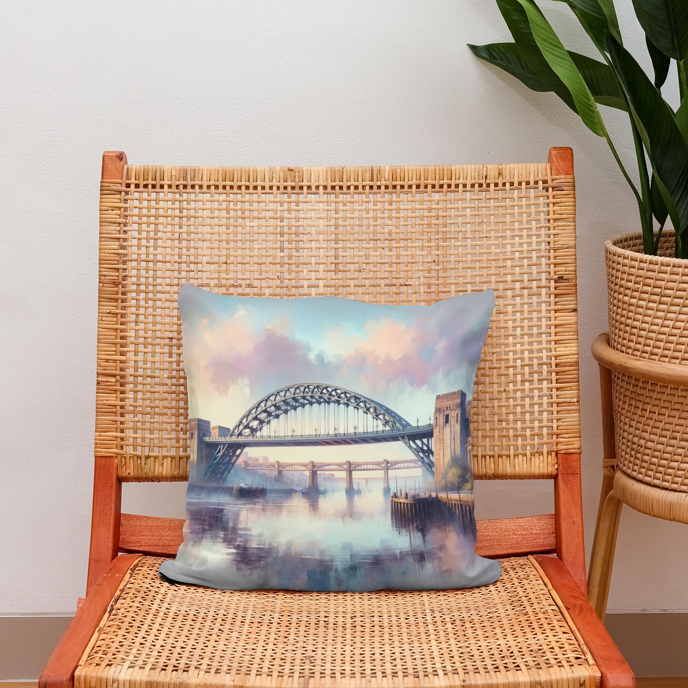 Newcastle Tyne Bridge Dawn Cotton Cushion