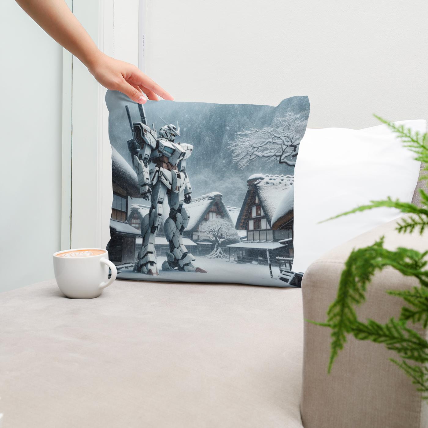 Lost Mecha in Snow Cotton Cushion