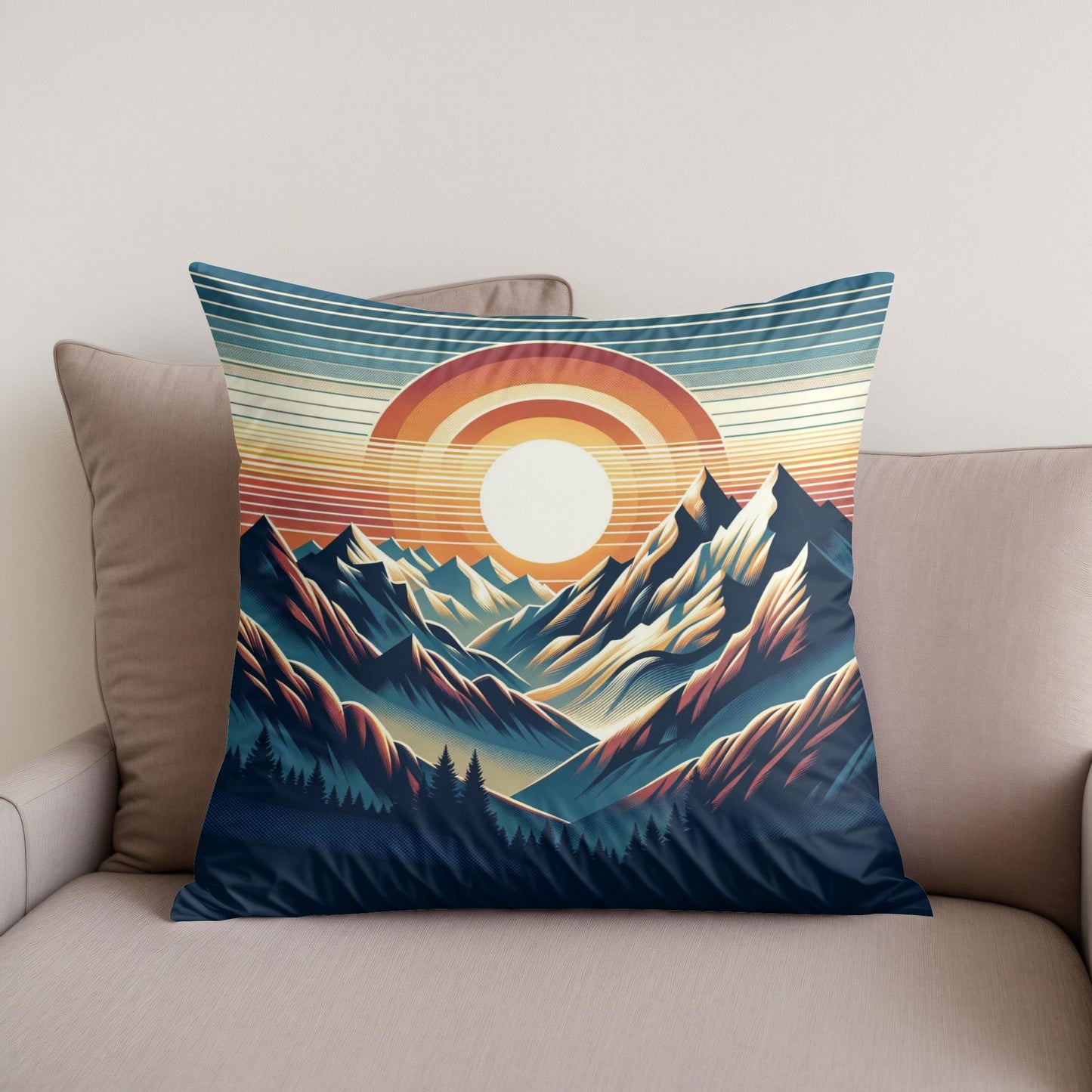 Sunset Majesty: Mountain Panoram Cotton Cushion