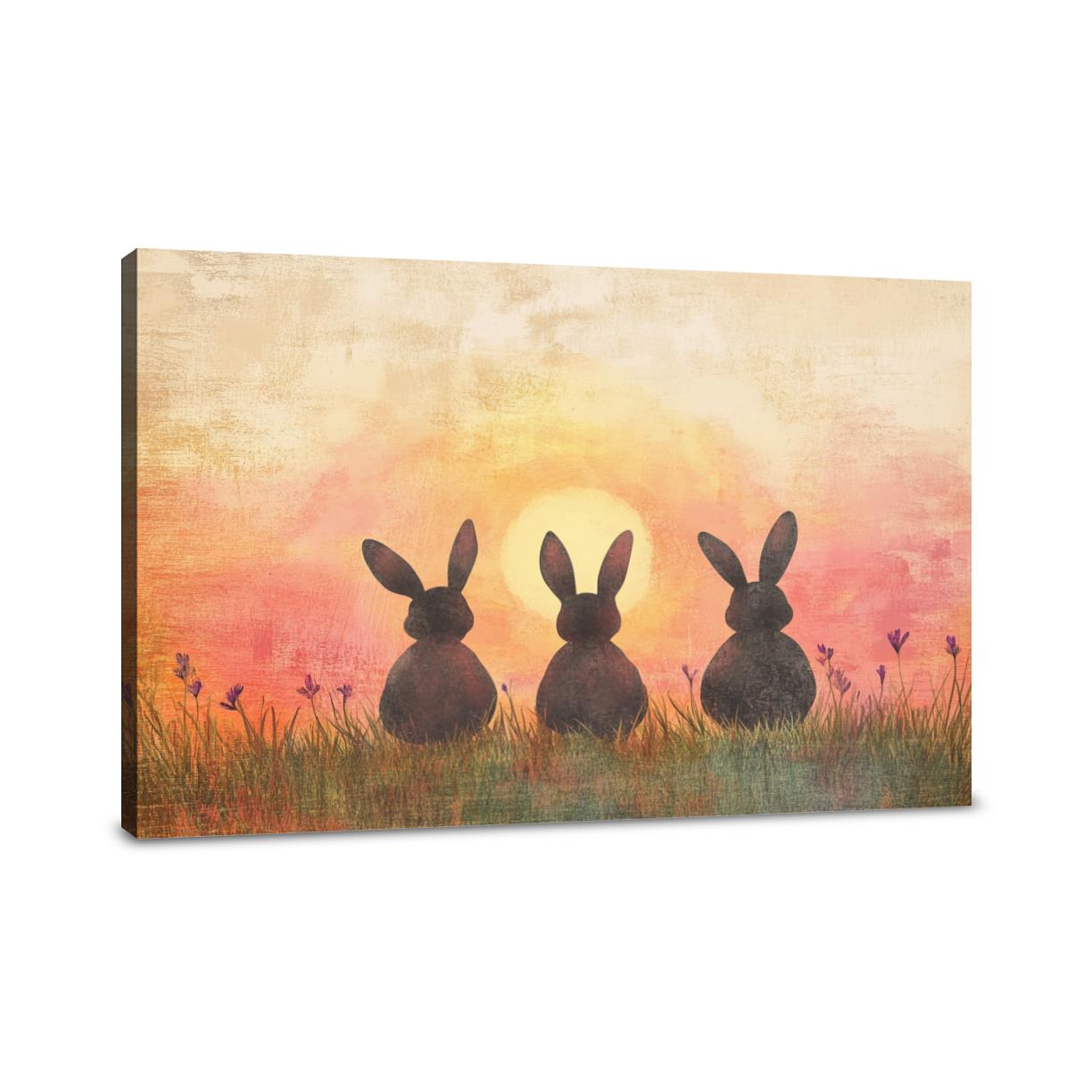 Three Bunnies Sunset Canvas