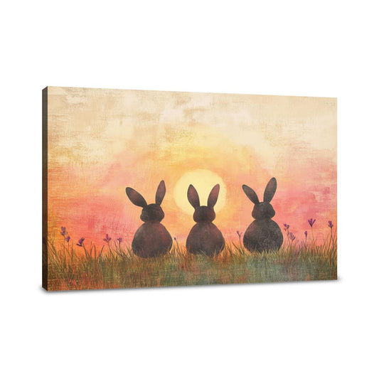 Three Bunnies Sunset Canvas