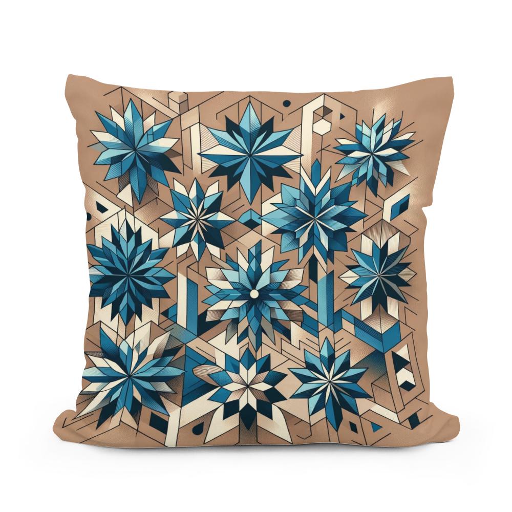 Geometric Blue Blossoms Cotton Cushion