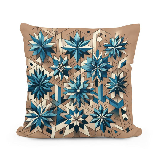 Geometric Blue Blossoms Cotton Cushion