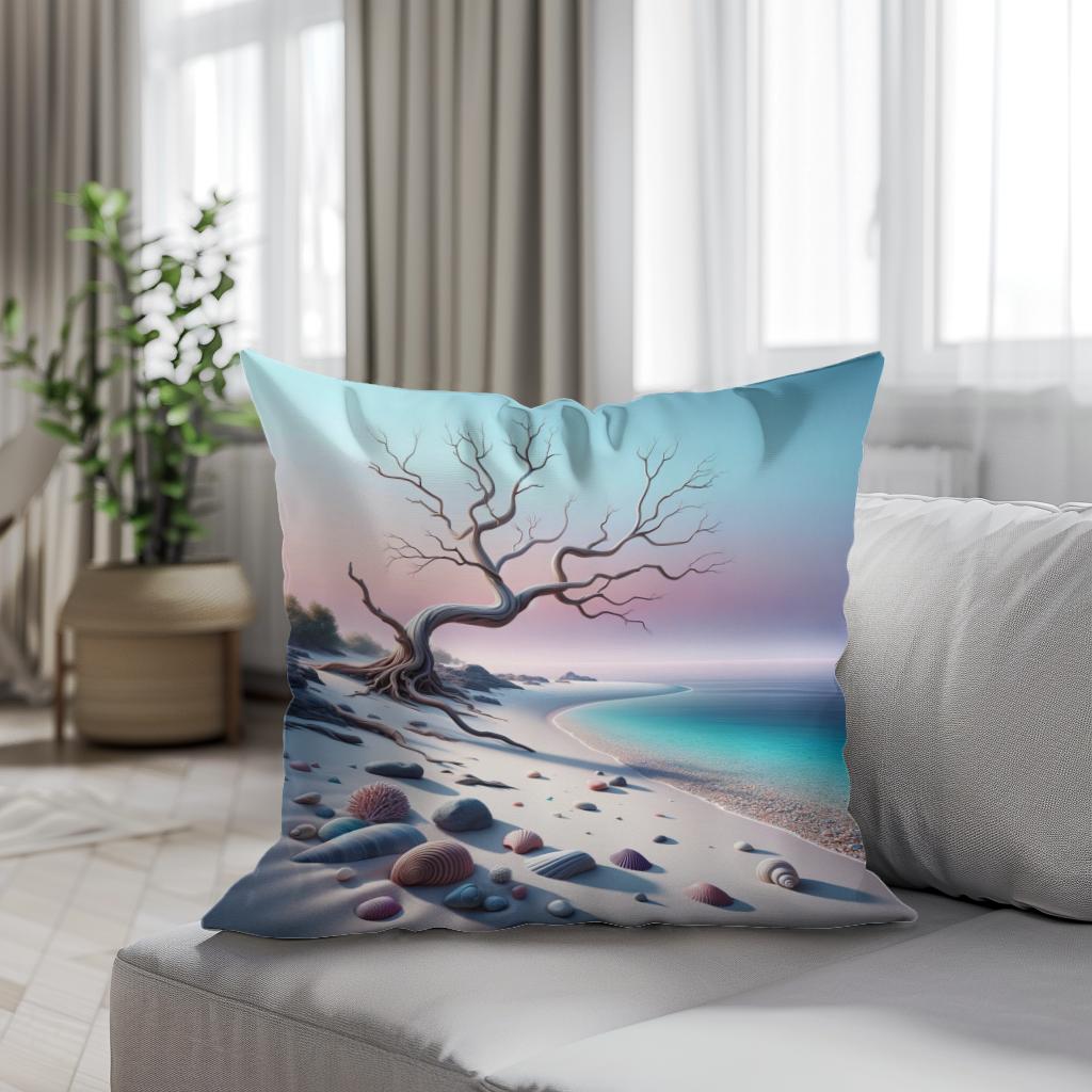Serene Shoreline Cotton Cushion