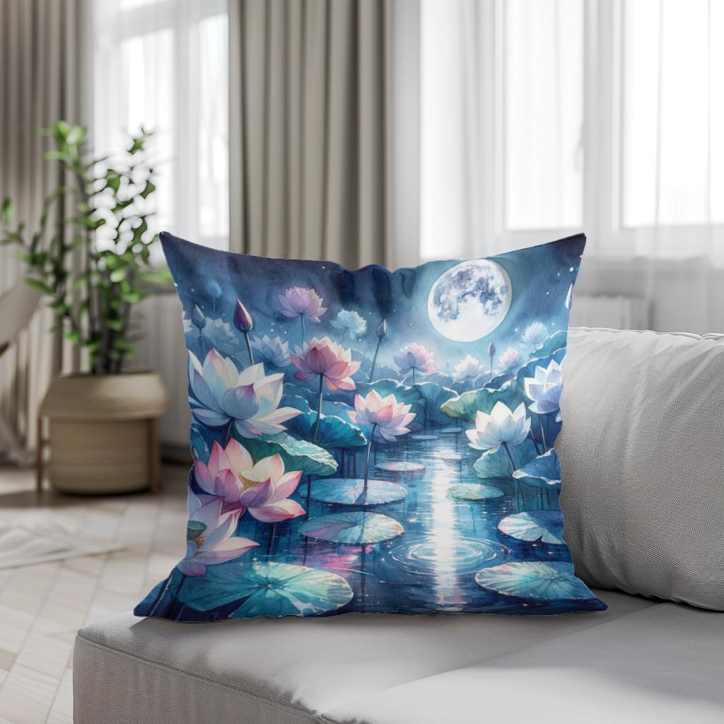 Moonlit Lotus Serenity Cotton Cushion