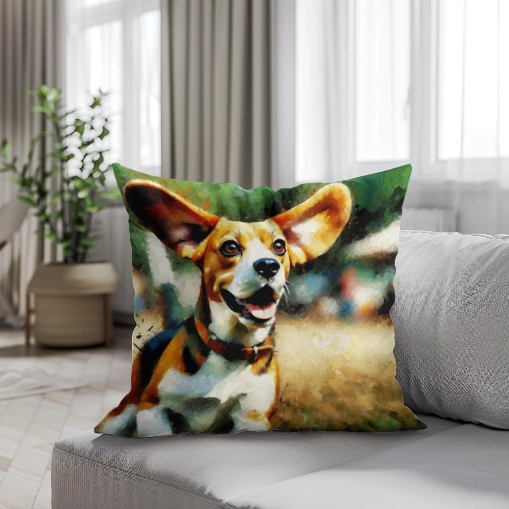 Joyful Beagle Escapade Cotton Cushion