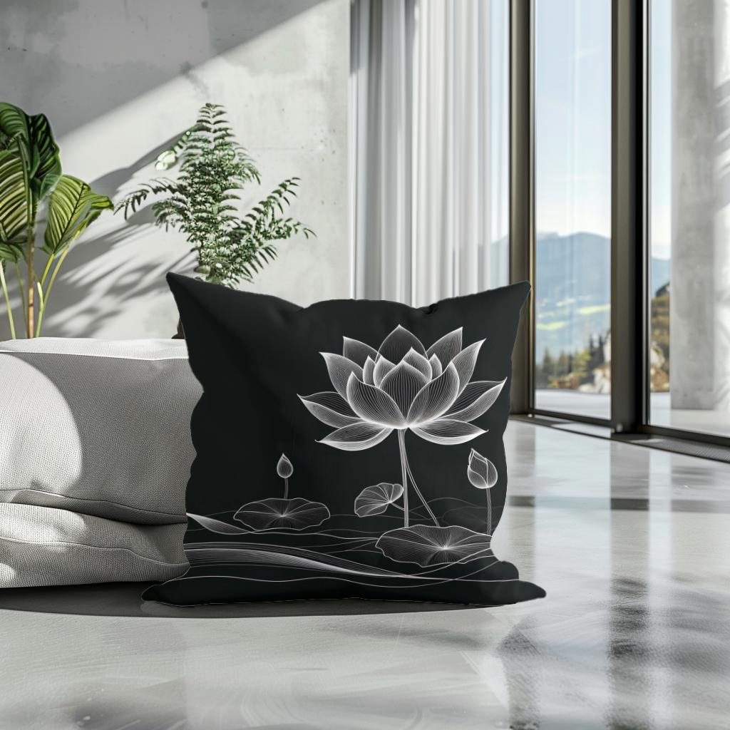 Lotus Noir Elegance Cotton Cushion
