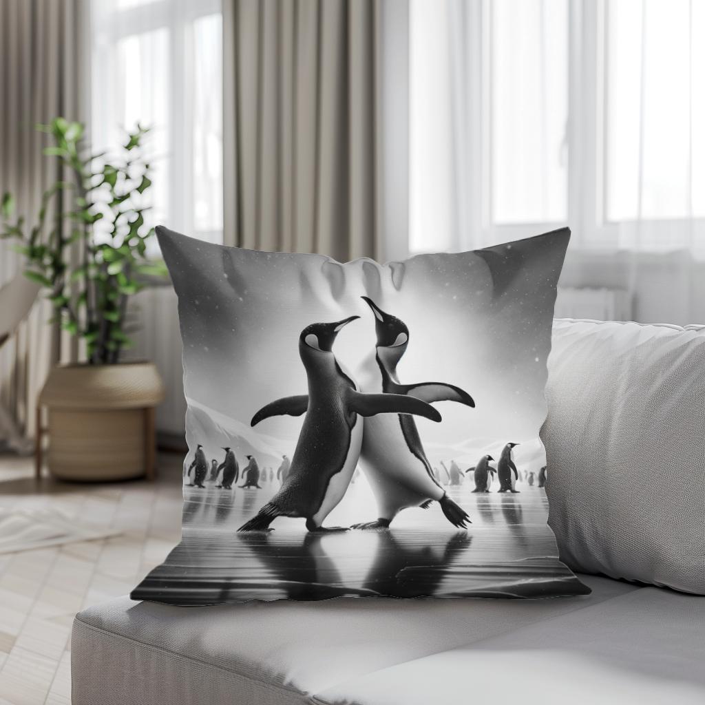 Ice Ballet: Penguin Duo Cotton Cushion
