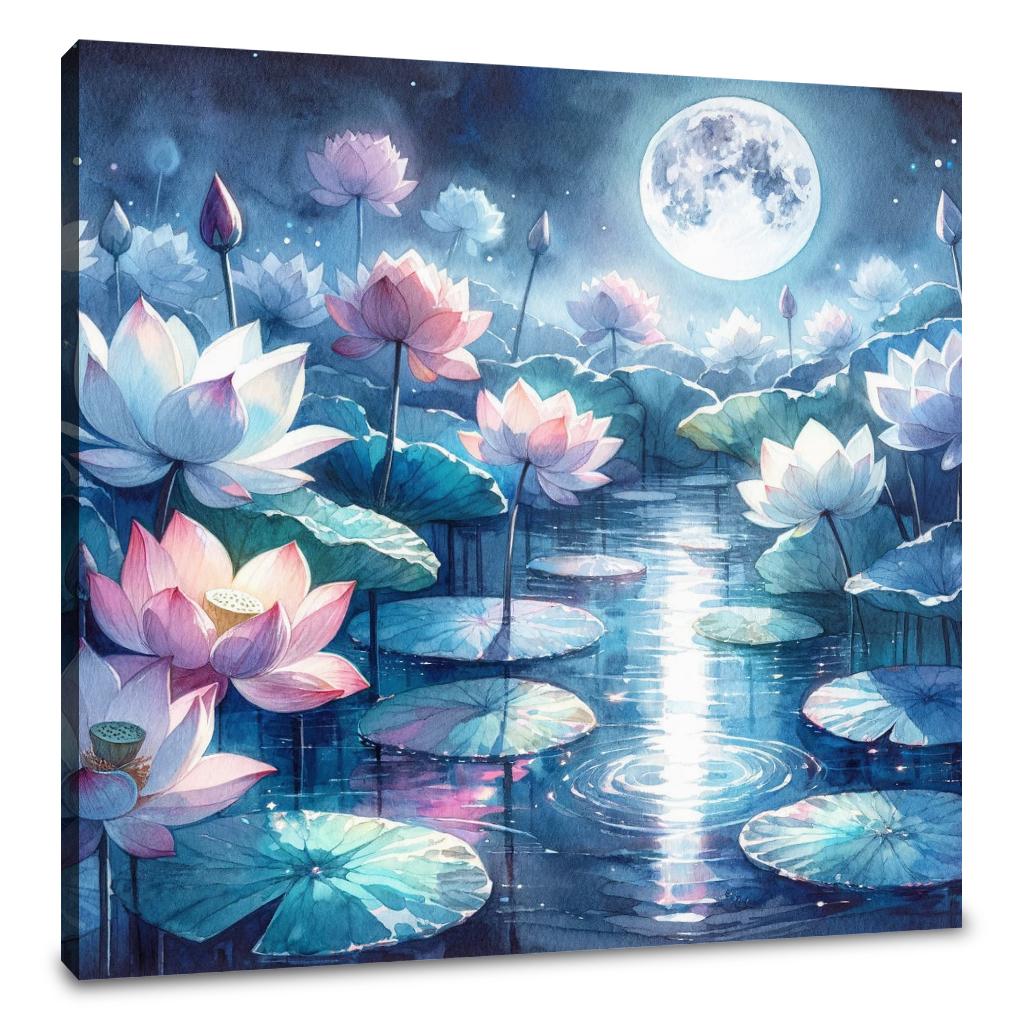 Moonlit Lotus Serenity Canvas