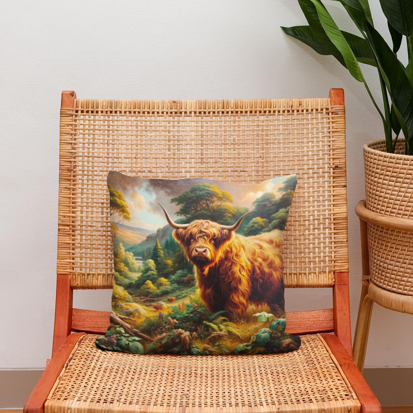 Victorian Highland Cow Majesty Cotton Cushion