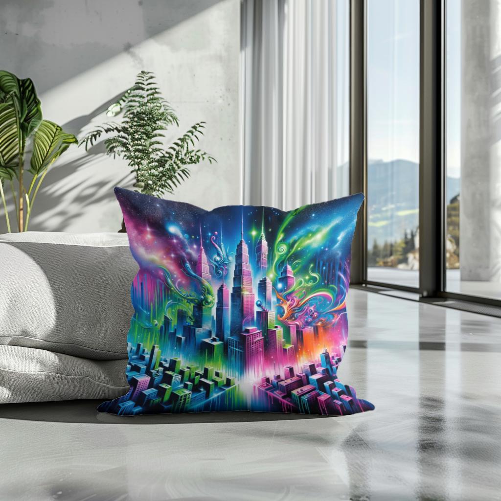 Neon Dreamscape Cotton Cushion