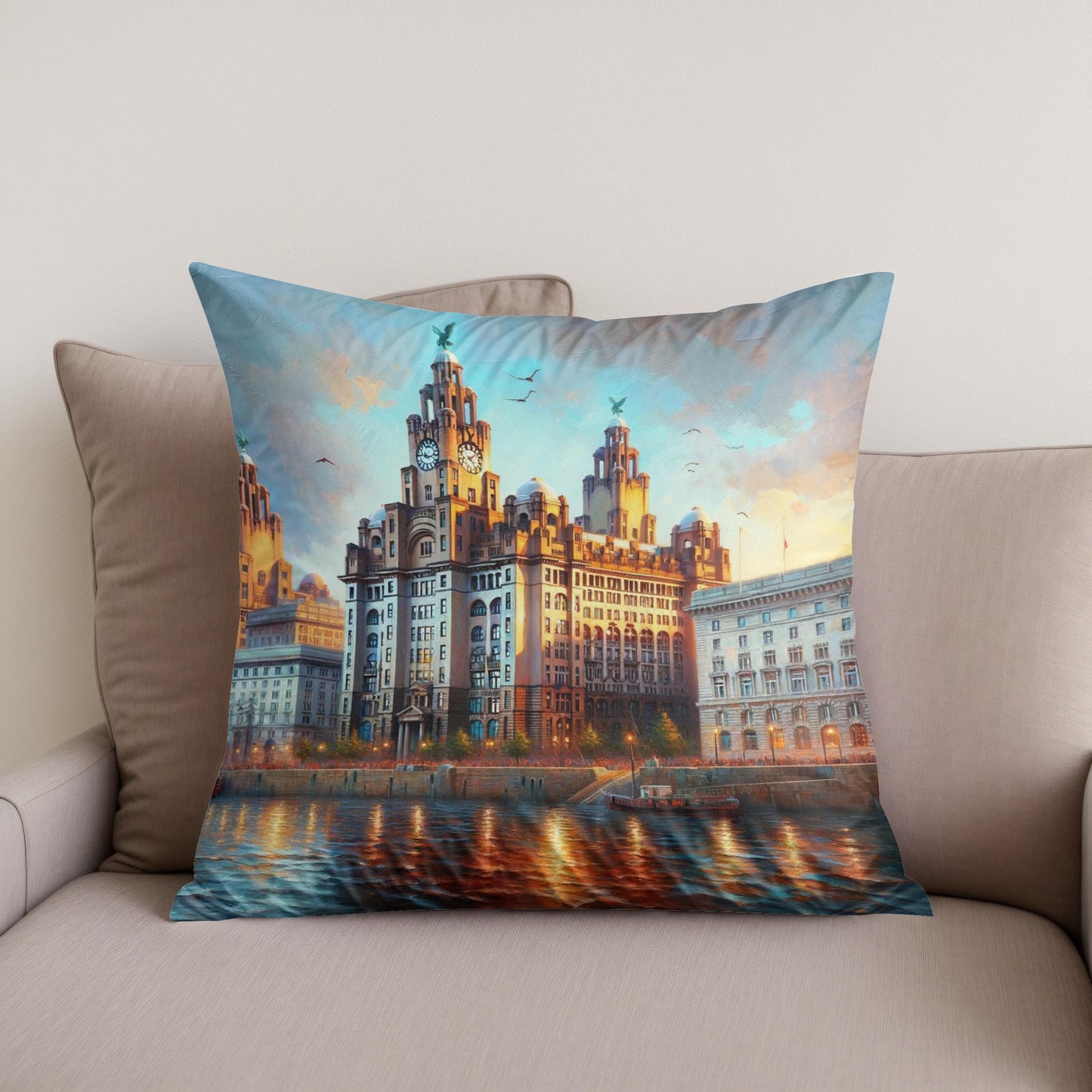 Liverpool Royal Liver Building Dusk Impression Cotton Cushion