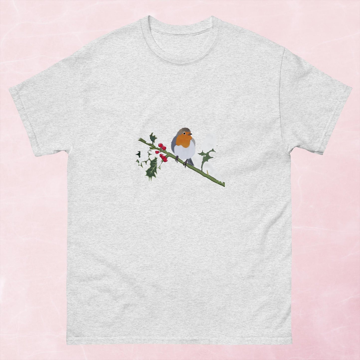 Cute hand illustrated Christmas robin bird unisex graphic tshirt