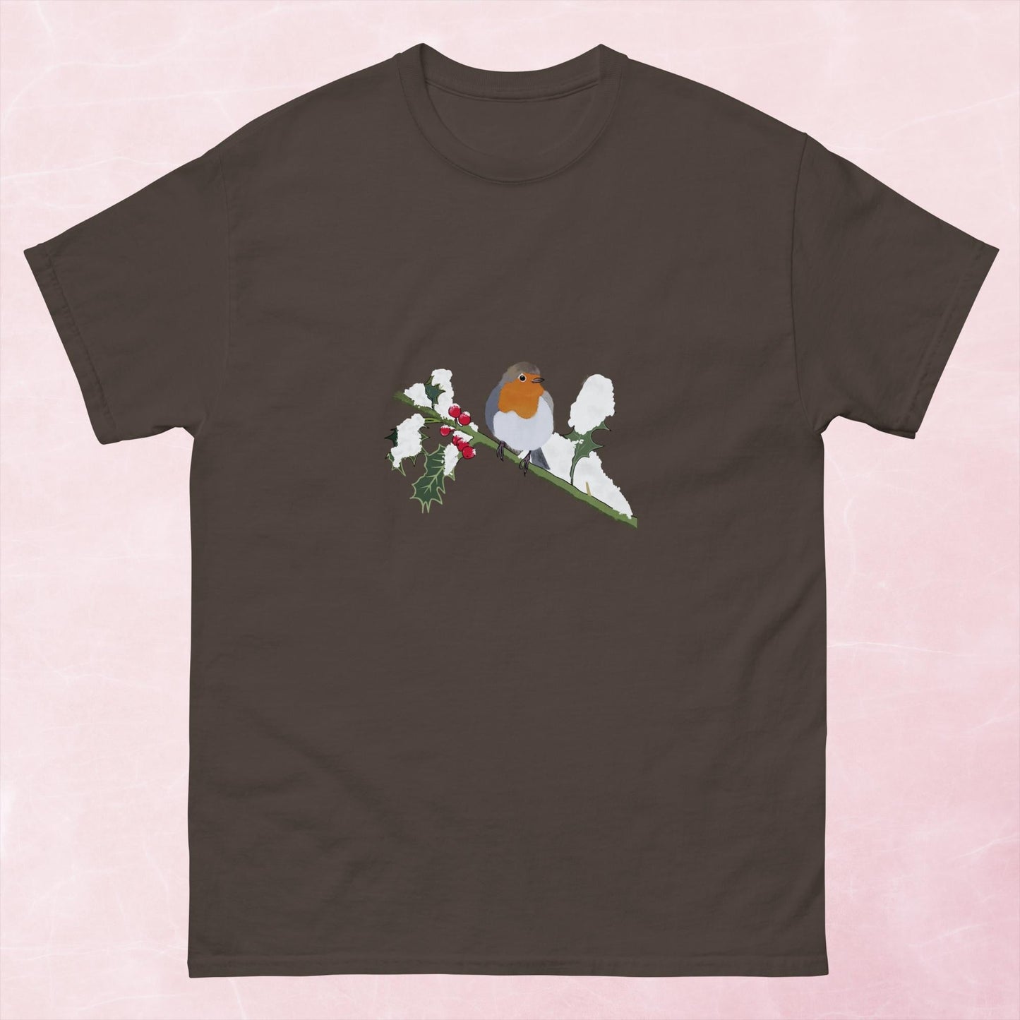 Cute hand illustrated Christmas robin bird unisex graphic tshirt