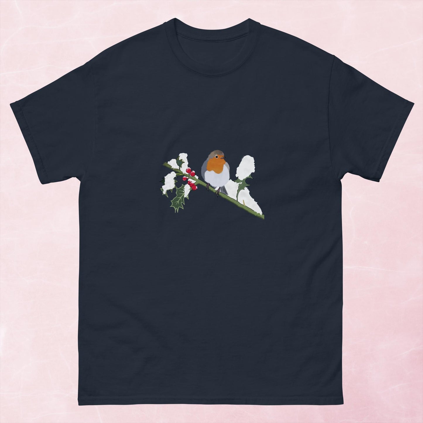 Cute hand illustrated Christmas robin bird unisex graphic tshirt