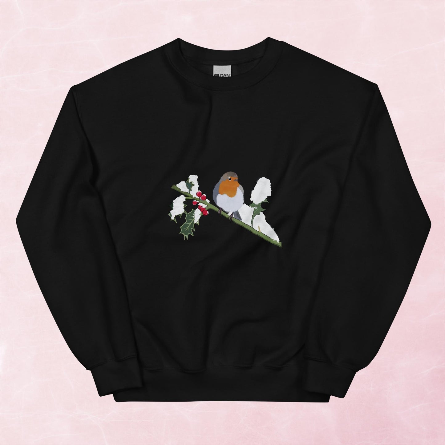 Cute hand illustrated Christmas robin bird unisex graphic sweatshirt jumper