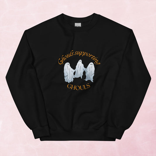 Cool quirky ghouls supporting ghouls ghost hand illustrated graphic unisex sweatshirt