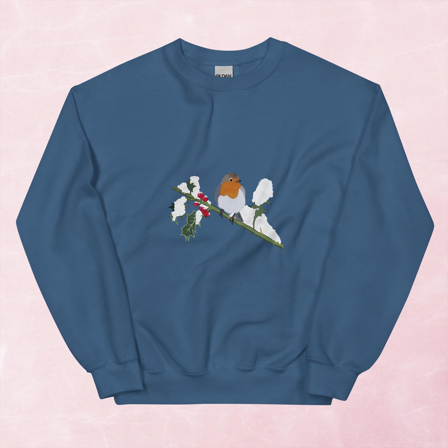 Cute hand illustrated Christmas robin bird unisex graphic sweatshirt jumper