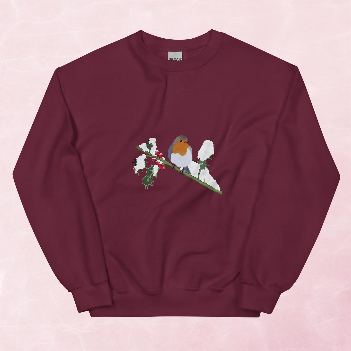 Cute hand illustrated Christmas robin bird unisex graphic sweatshirt jumper