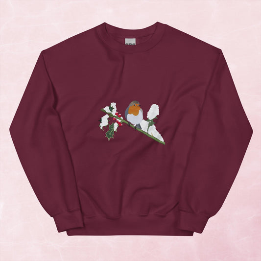 Cute hand illustrated Christmas robin bird unisex graphic sweatshirt jumper
