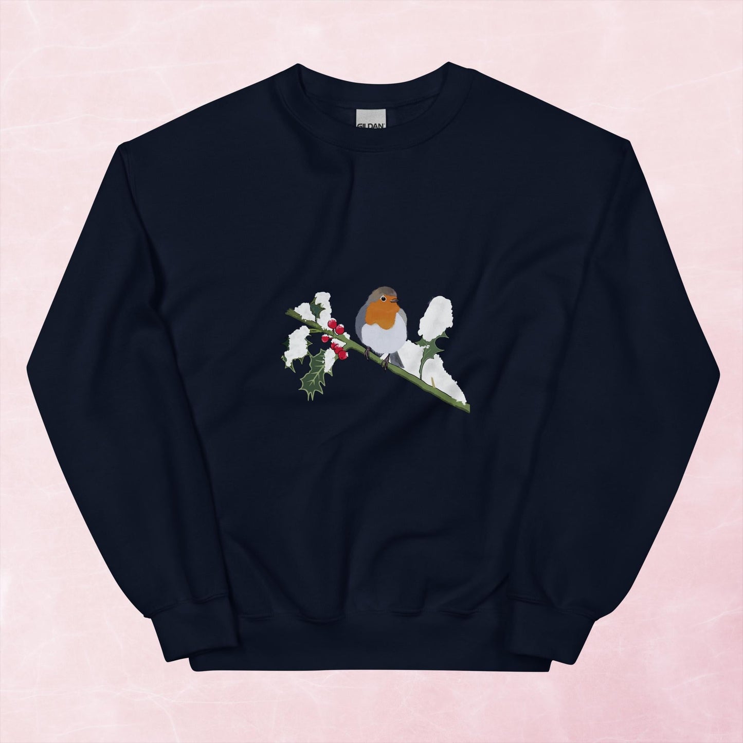 Cute hand illustrated Christmas robin bird unisex graphic sweatshirt jumper