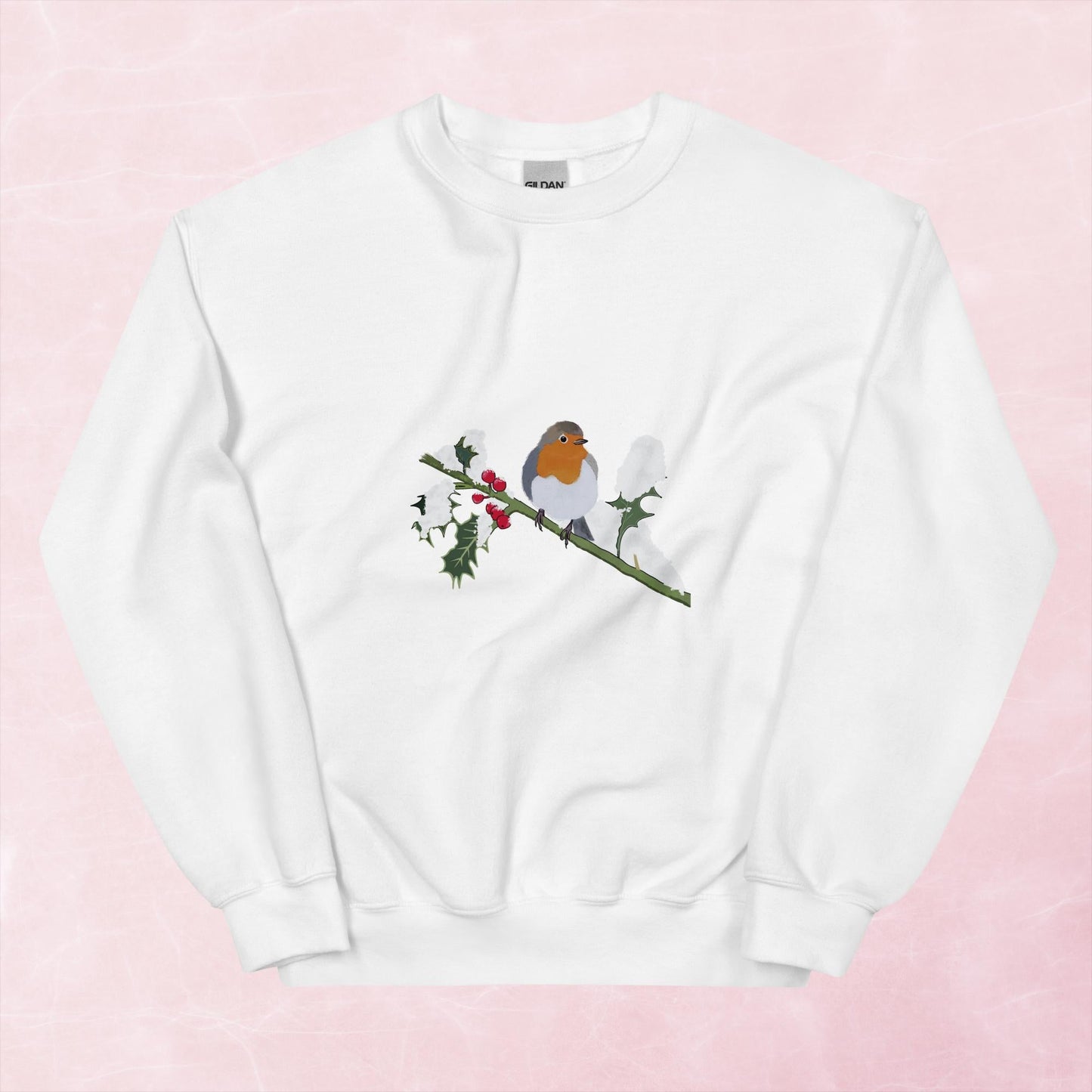 Cute hand illustrated Christmas robin bird unisex graphic sweatshirt jumper