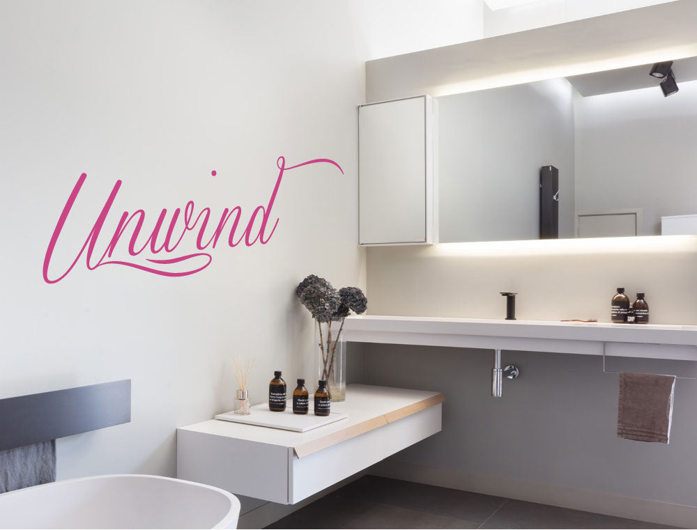 Unwind Vinyl Lettering Wall Sticker – Relaxing Quote for Bathroom or Spa