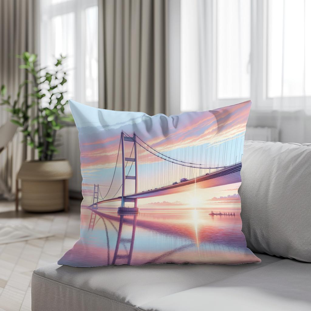 Sunrise at Humber Bridge Cotton Cushion