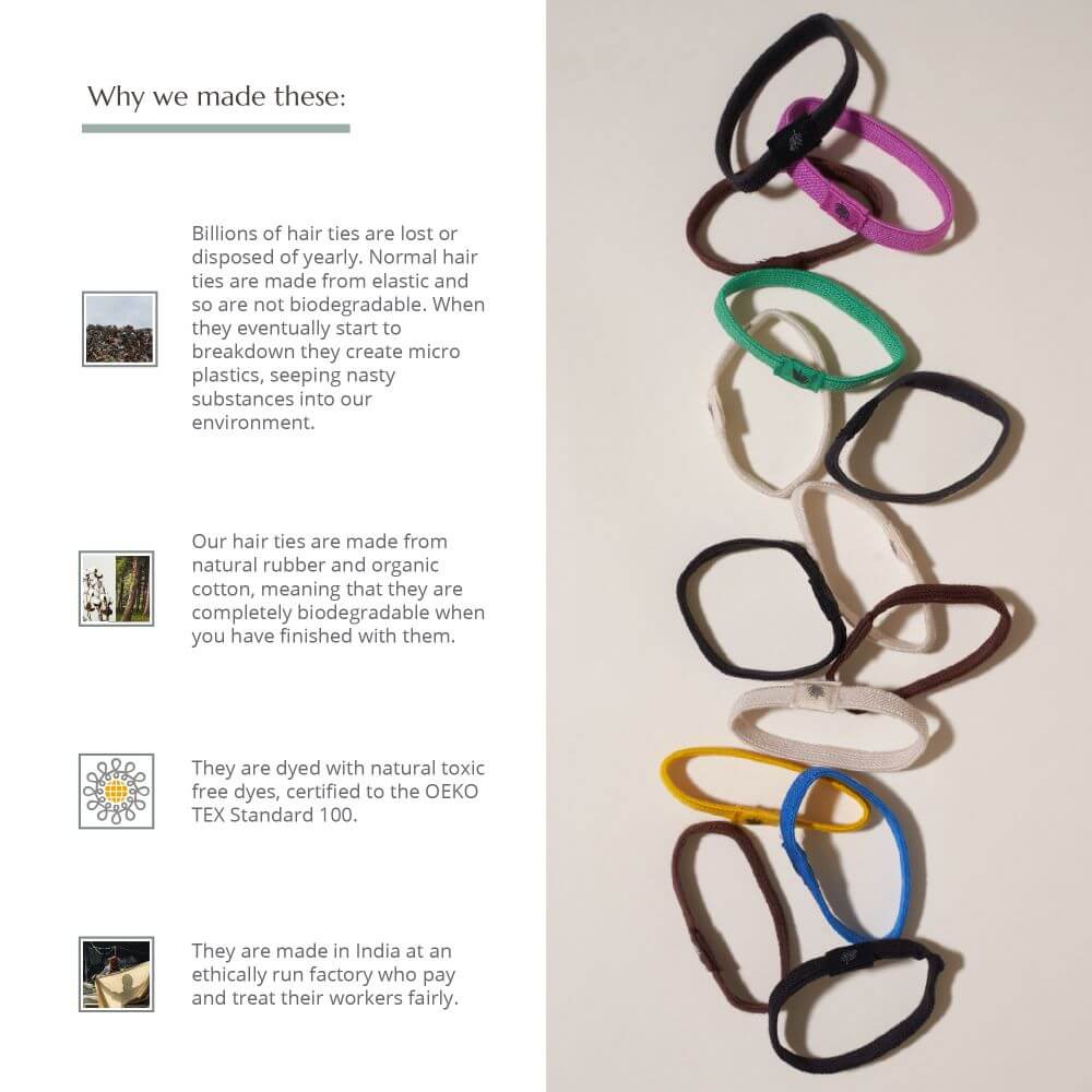 Plastic Free Hair Ties - 6 Pack - Natural