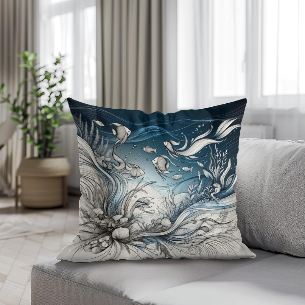 Oceanic Script Elegance Cotton Cushion