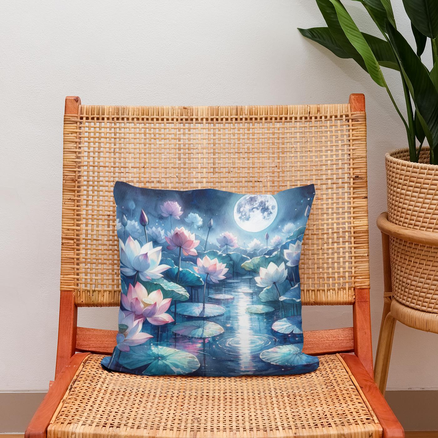 Moonlit Lotus Serenity Cotton Cushion