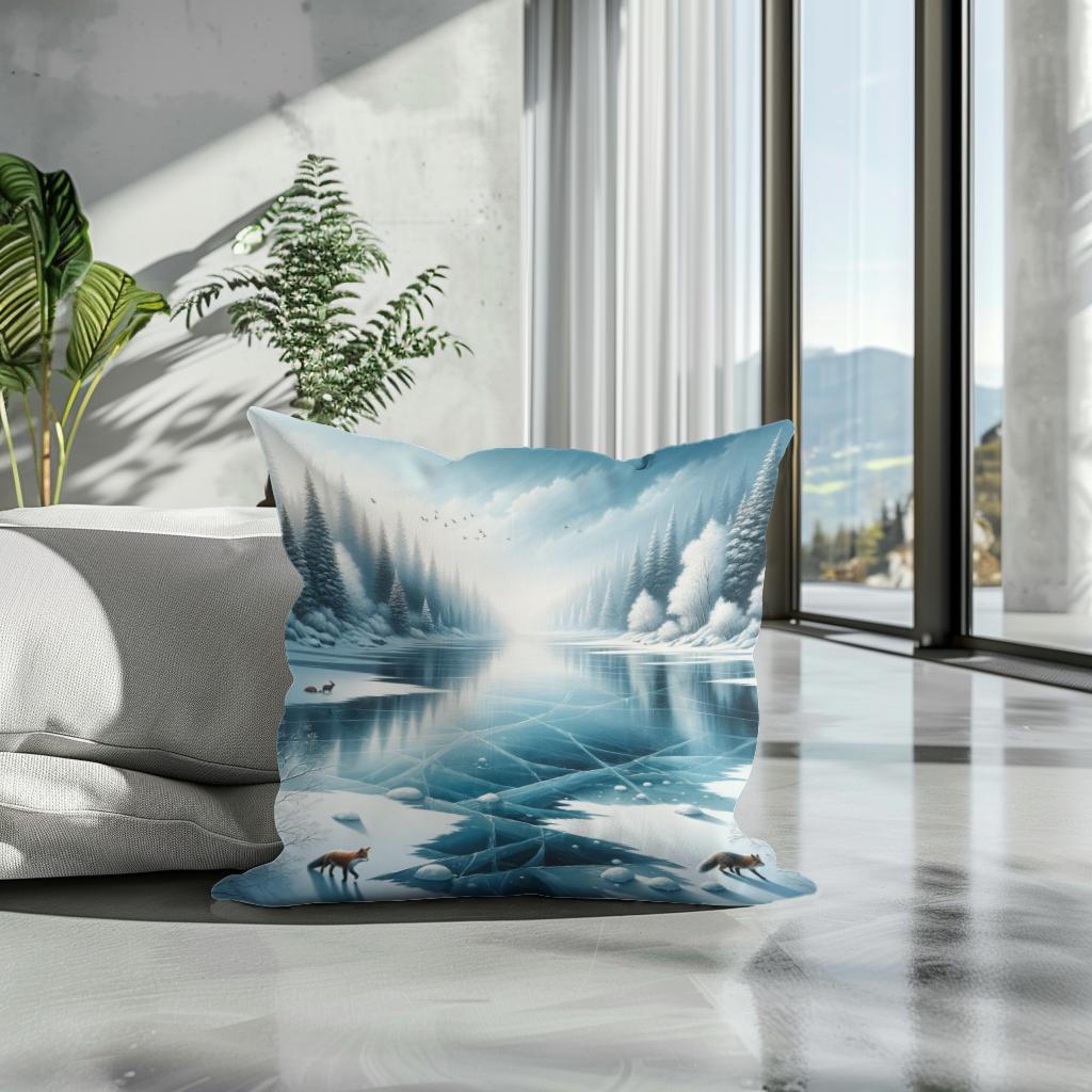 Frozen Lake Tranquility Cotton Cushion