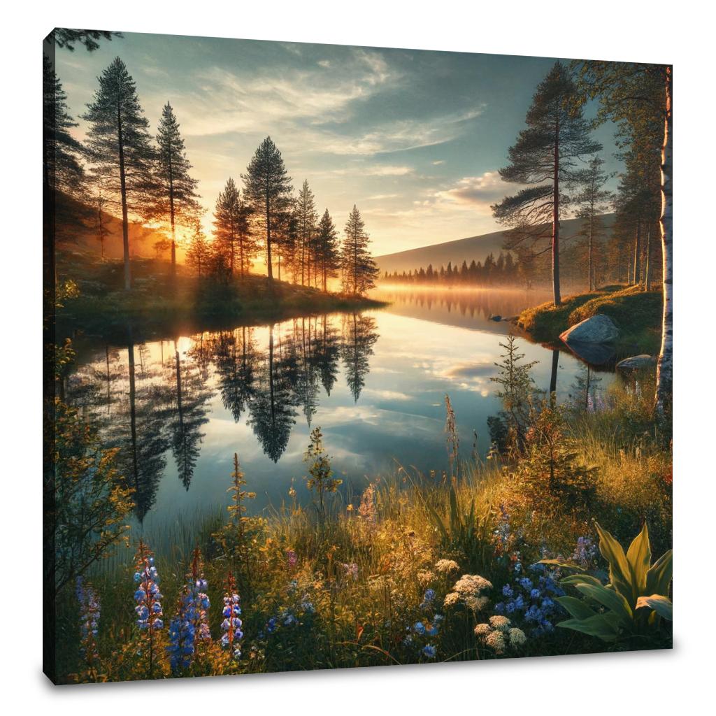 Midnight Sun Lake Canvas