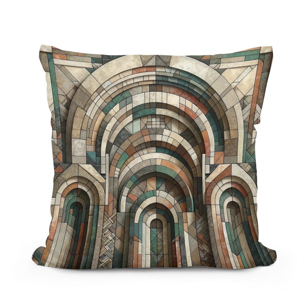 Geometric Harmony of Rustic Arches Cotton Cushion