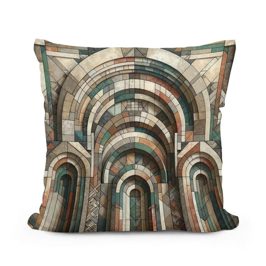 Geometric Harmony of Rustic Arches Cotton Cushion